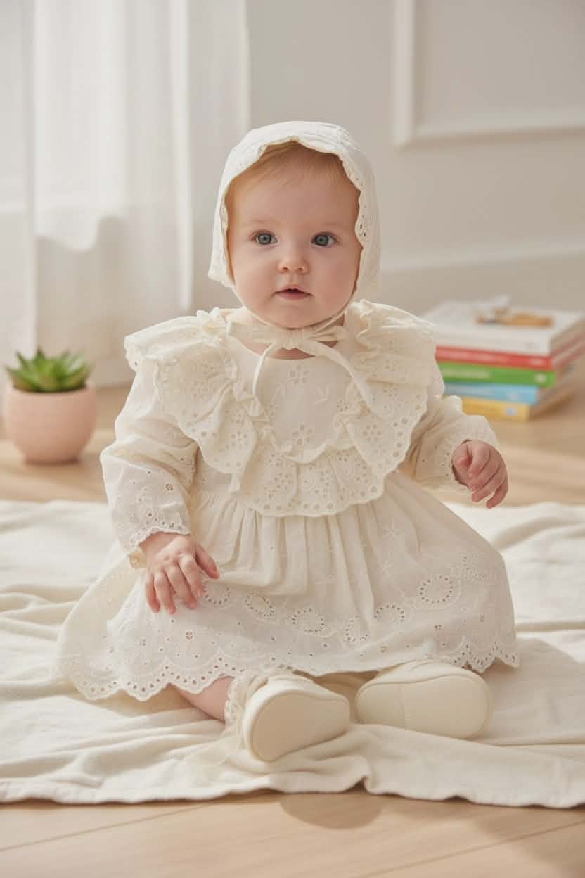 Elegant Baby Girl Set-Dress,Bonne, Tights & Shoes