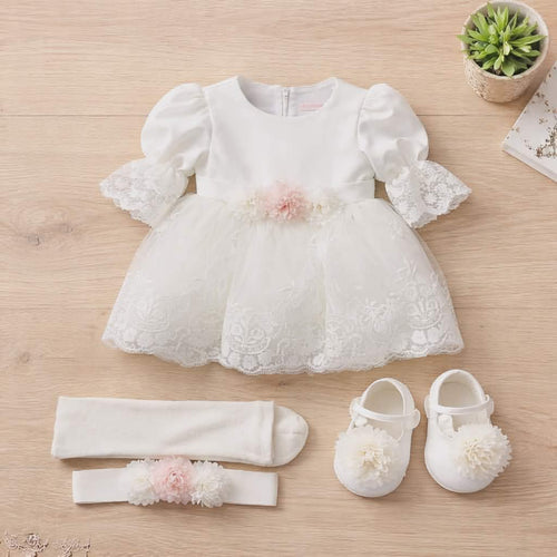 Baby Girl 4-Piece Set-Dress,Shoes,Headband & Tights