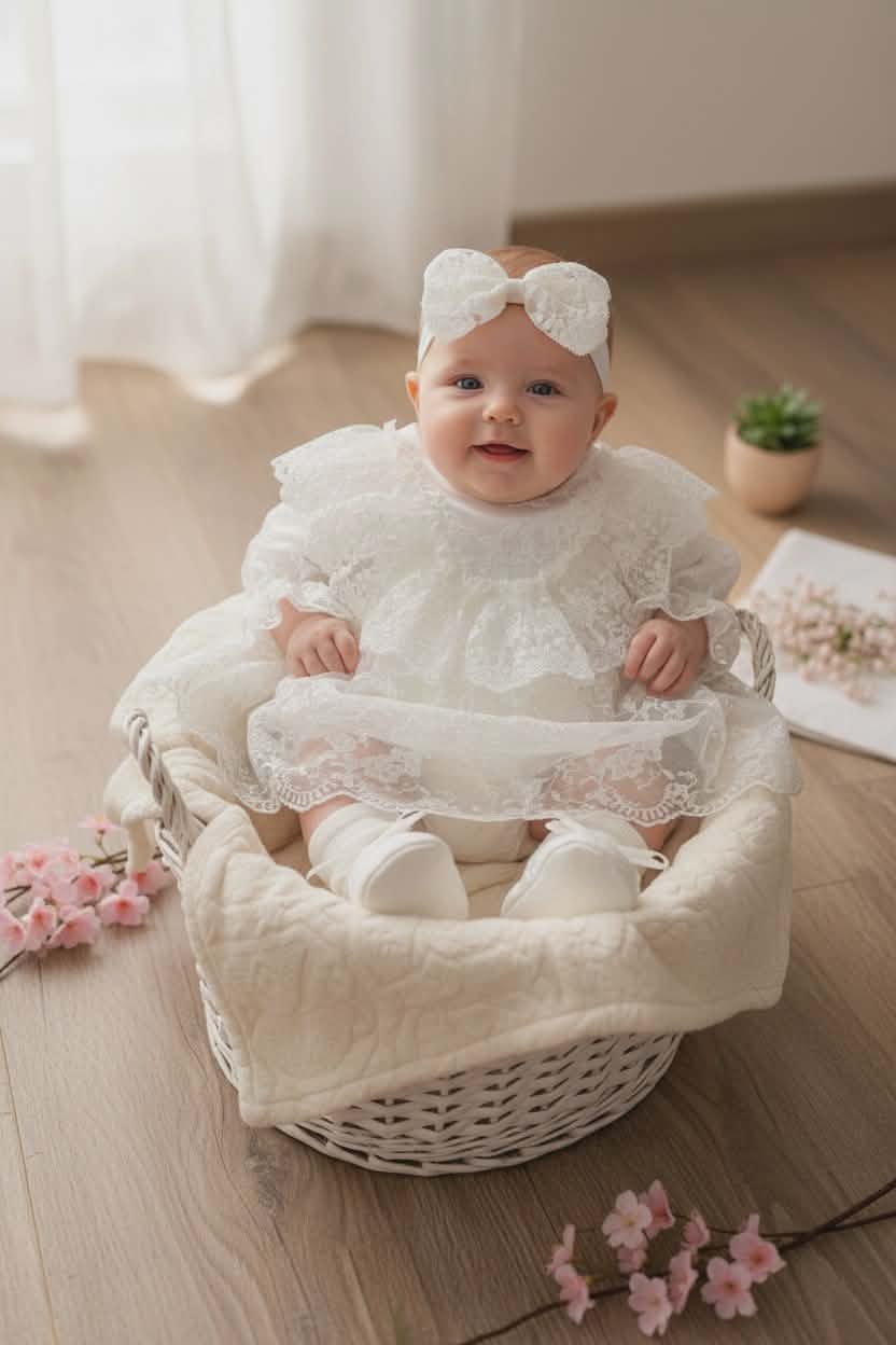 Angel Baby Girl Outfit Set-Lace Dress,Shoes, Headband &Tights