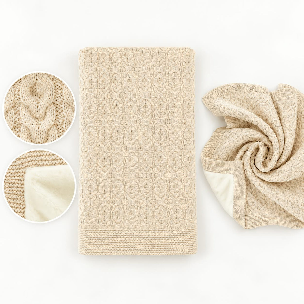 Cable Knit Baby Blanket with Fleece Lining