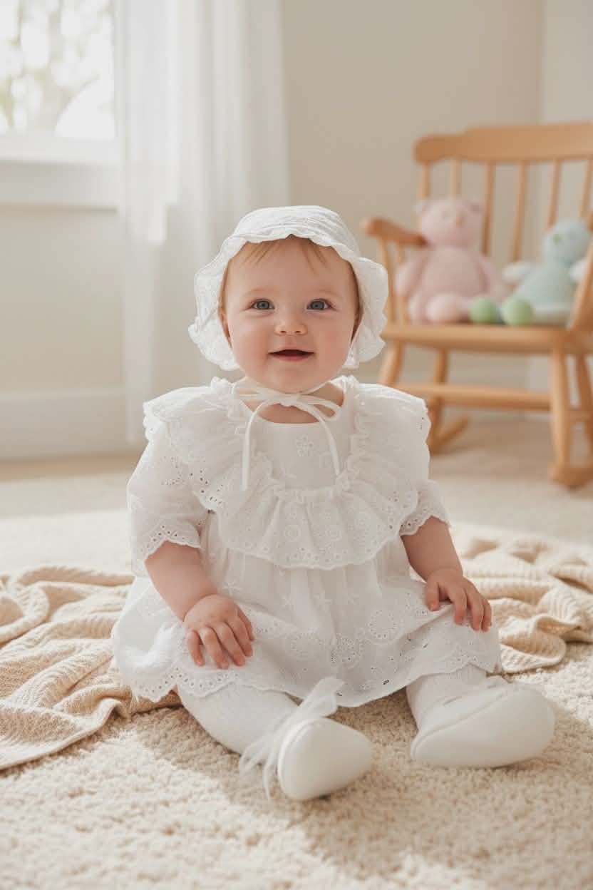 Elegant Baby Girl Set-Dress,Bonne, Tights & Shoes