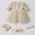 Luxury Baby Girl 4-Piece Outfit – Lace Dress, Shoes, Headband & Tights