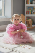 Elegant Baby Girl Dress with Floral Detail & Matching Hair Clip