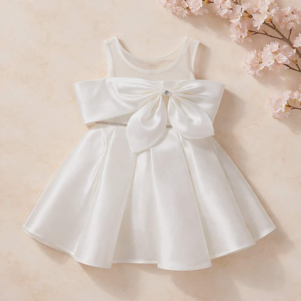 Elegant White Princess Dress for Girls with Bow Headband