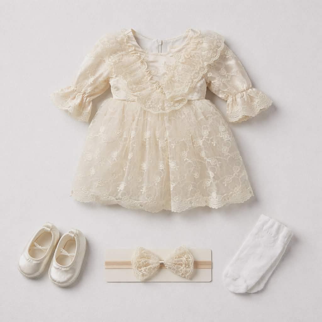 Baby Girl Lace Set-Dress,Shoes,Headband & Tights