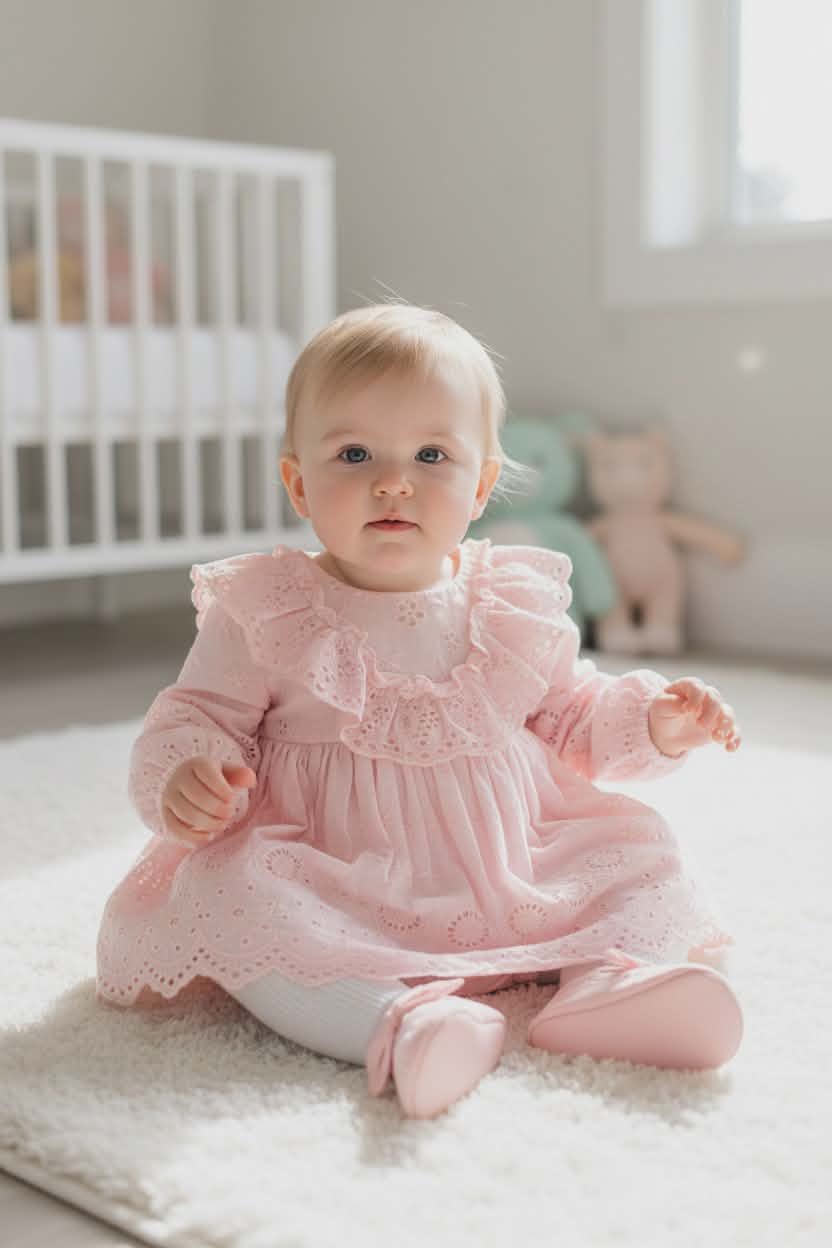 Elegant Baby Girl Set-Dress,Bonne, Tights & Shoes