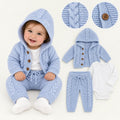 Cable Knit Baby Set – Hooded Cardigan, Bodysuit & Trousers