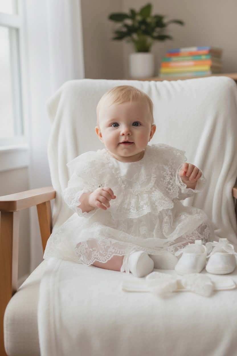 Angel Baby Girl Outfit Set-Lace Dress,Shoes, Headband &Tights