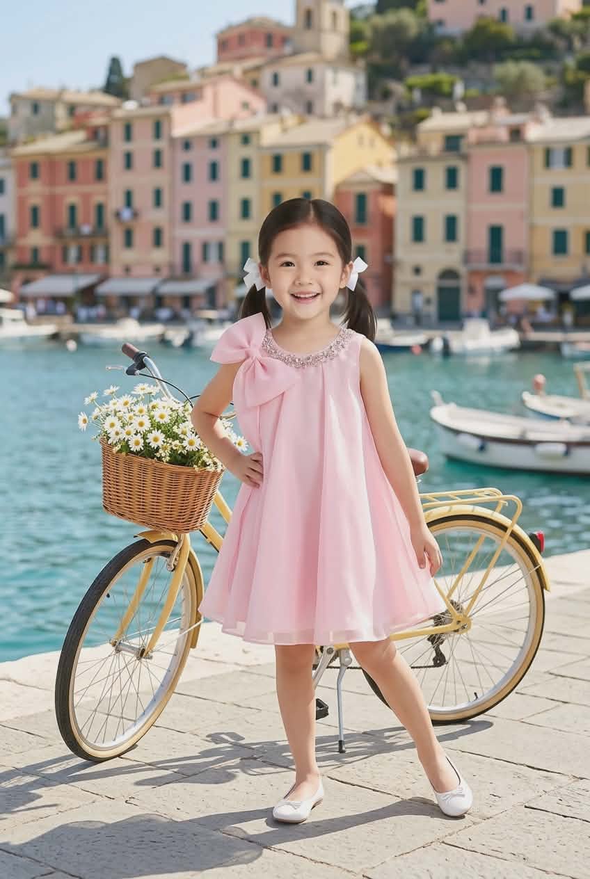 Elegant Party Dress for Girls with Bow Shoulder