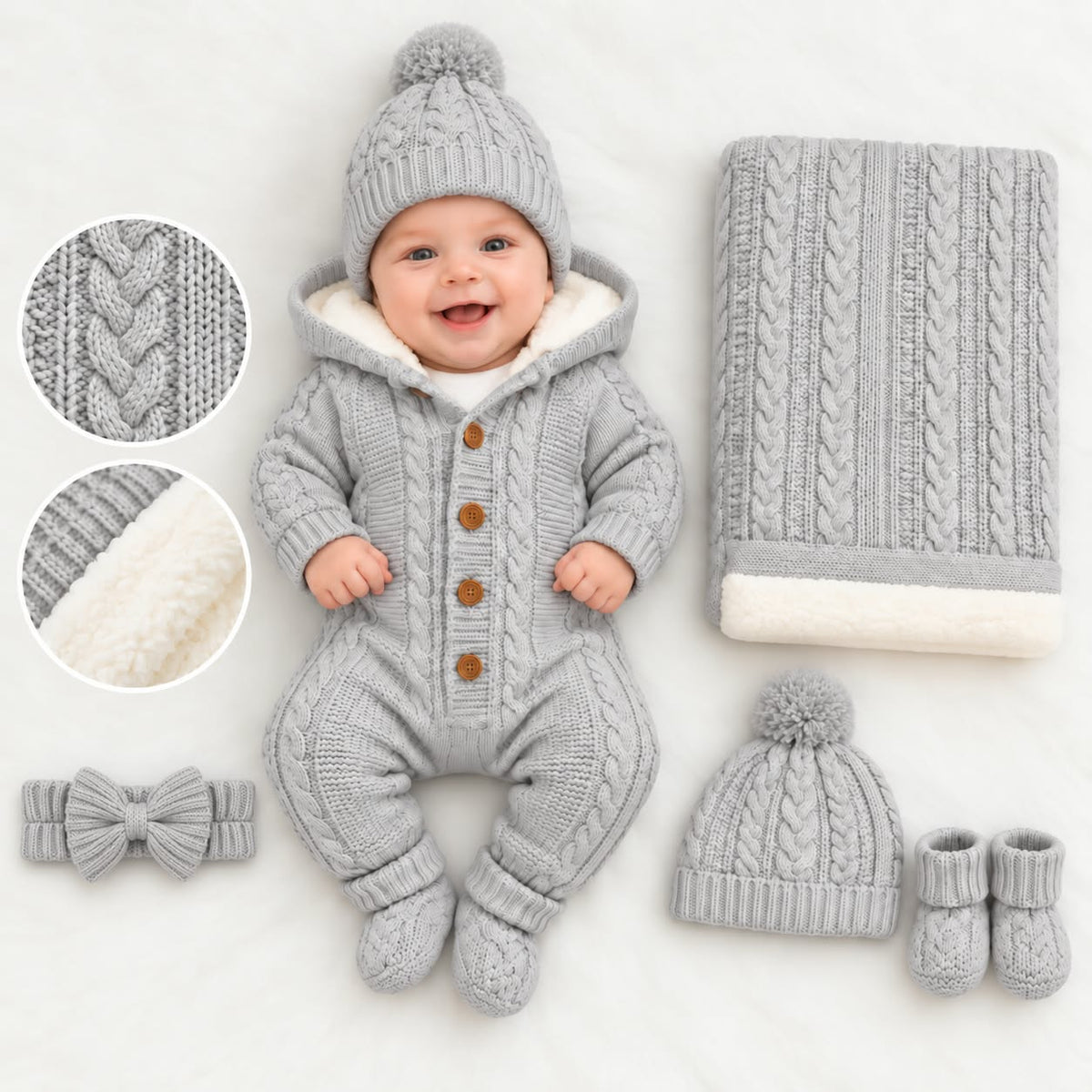 Cosy Cable Knit Baby Set – 5 Pieces
