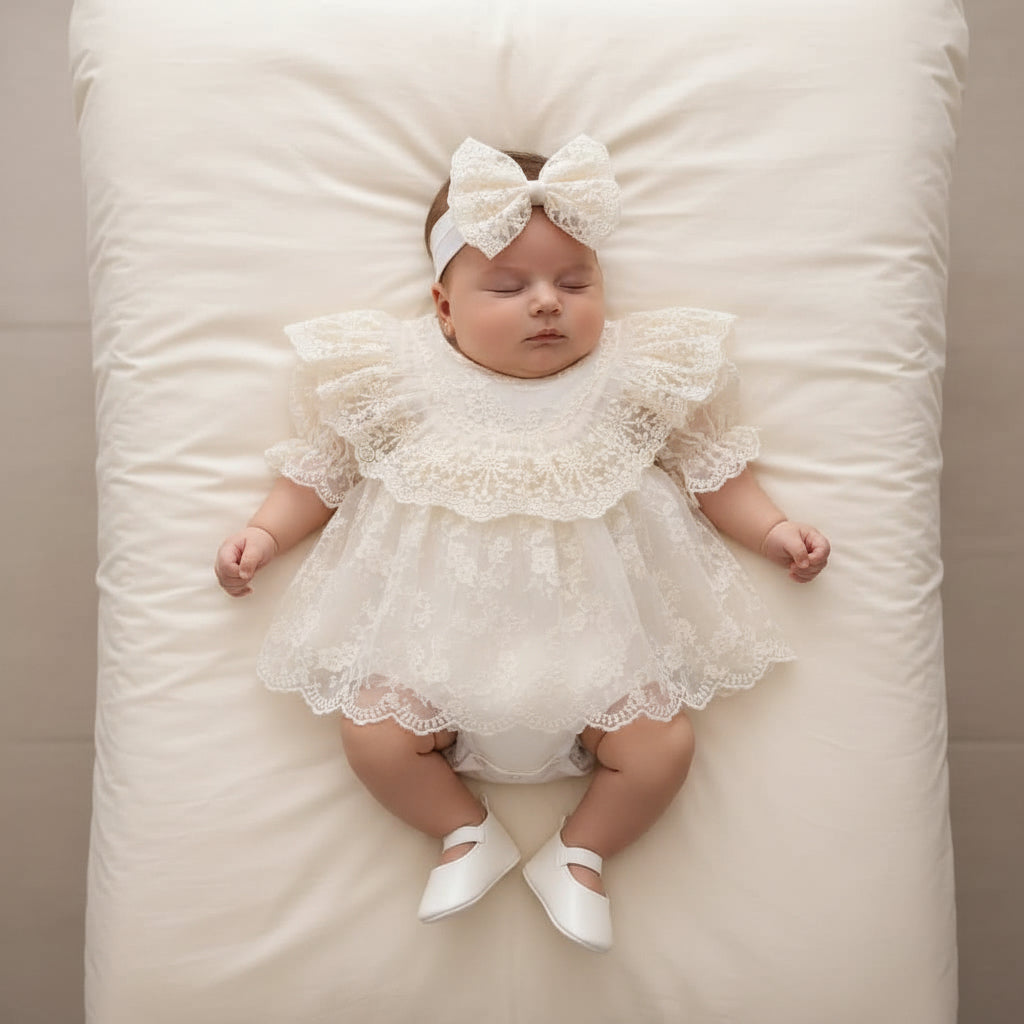 Angel Baby Girl Outfit Set-Lace Dress,Shoes, Headband &Tights