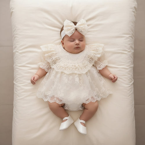 Angel Baby Girl Outfit Set-Lace Dress,Shoes, Headband &Tights