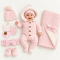 Knitted Baby Gift Set with Blanket & Bow Wrap – 5 Pieces