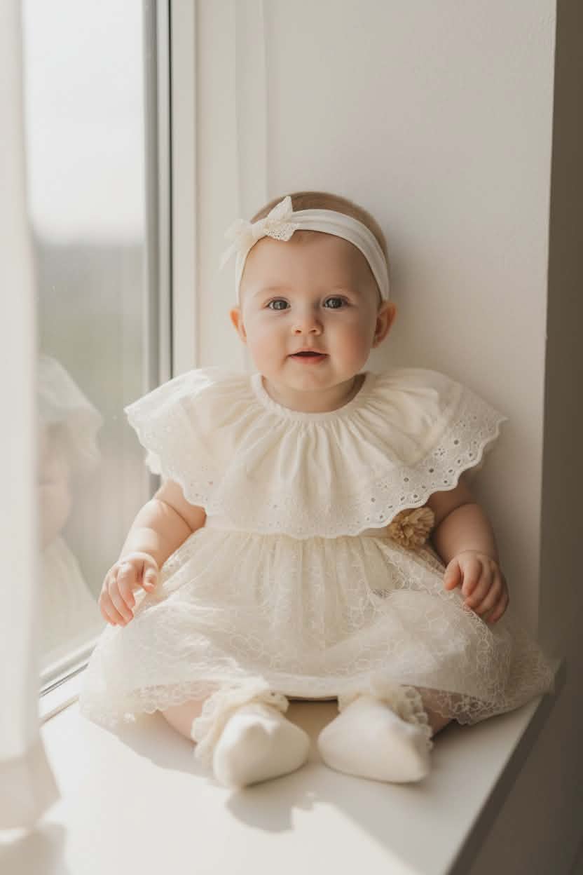 Delicate Baby Girls Set-Dress,Bodysuit,Headband & Socks