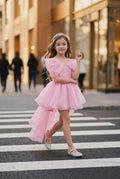 Elegant Pink High-Low Princess Dress for Girls