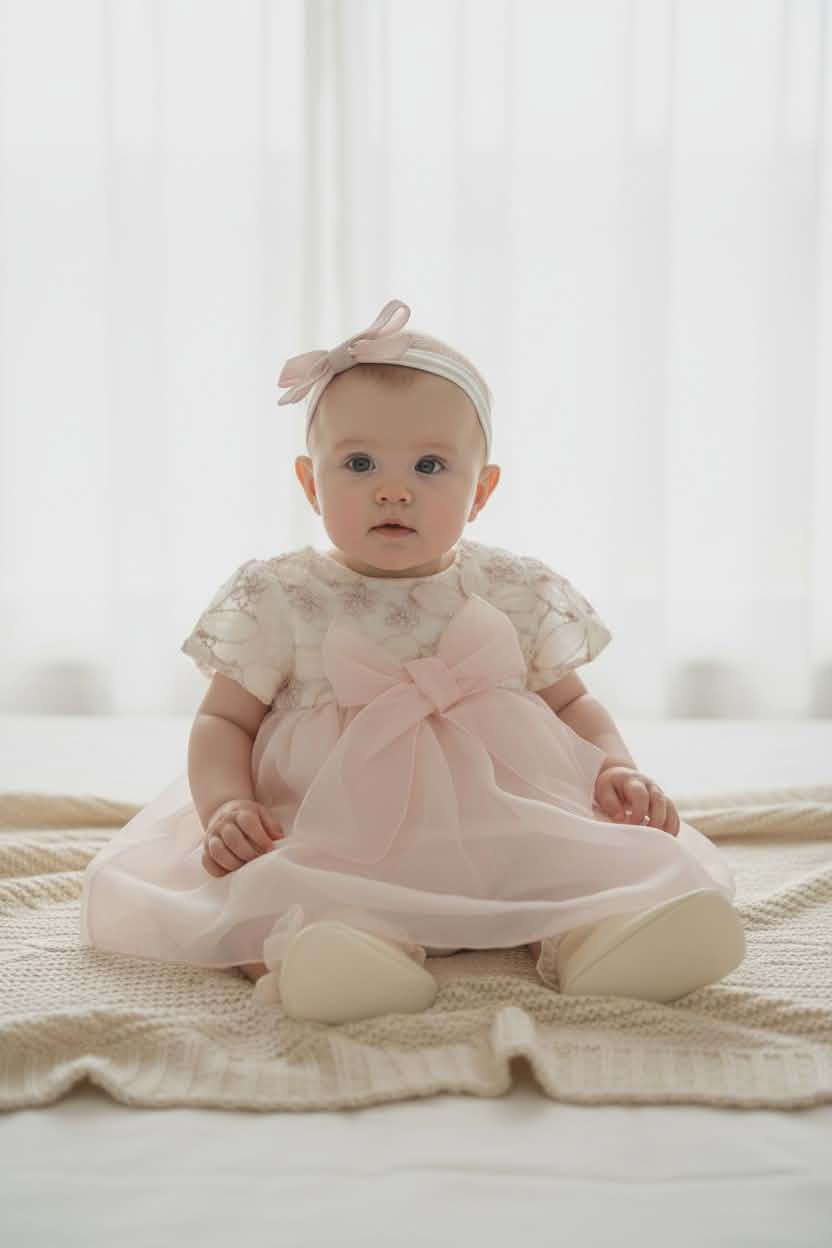 Soft Pink Baby Girl Dress Set with Accessories