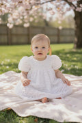 Elegant Baby Girl Dress with Floral Texture & Bow Detail