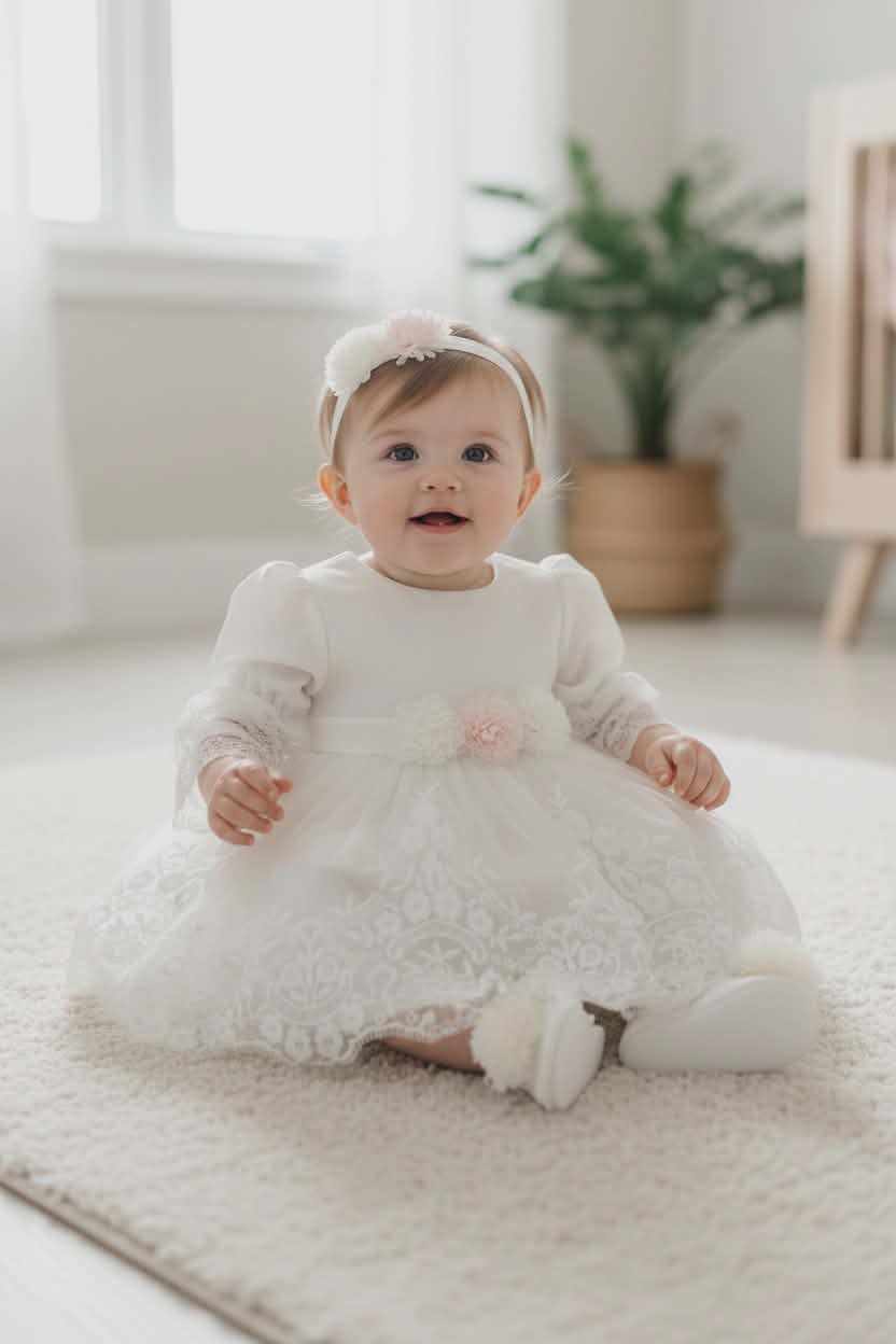 Baby Girl 4-Piece Set-Dress,Shoes,Headband & Tights