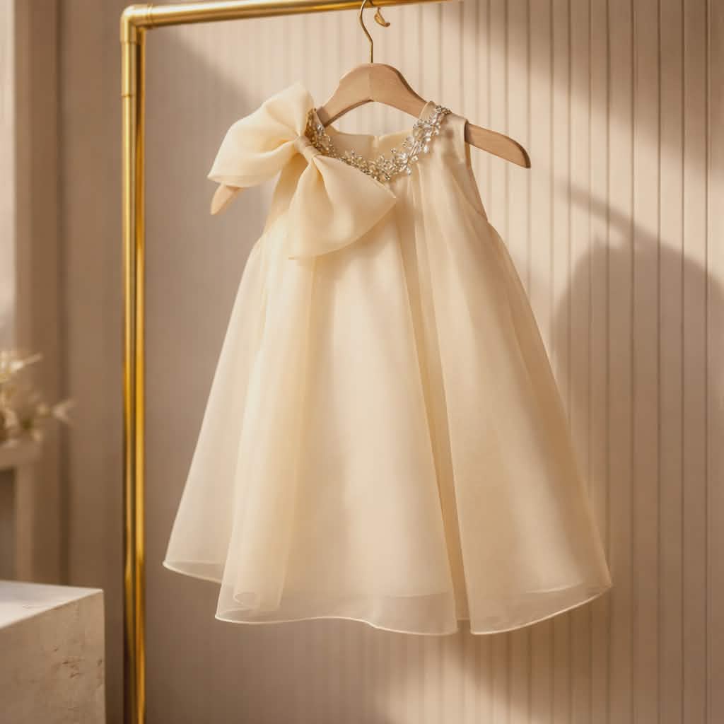 Elegant Party Dress for Girls with Bow Shoulder