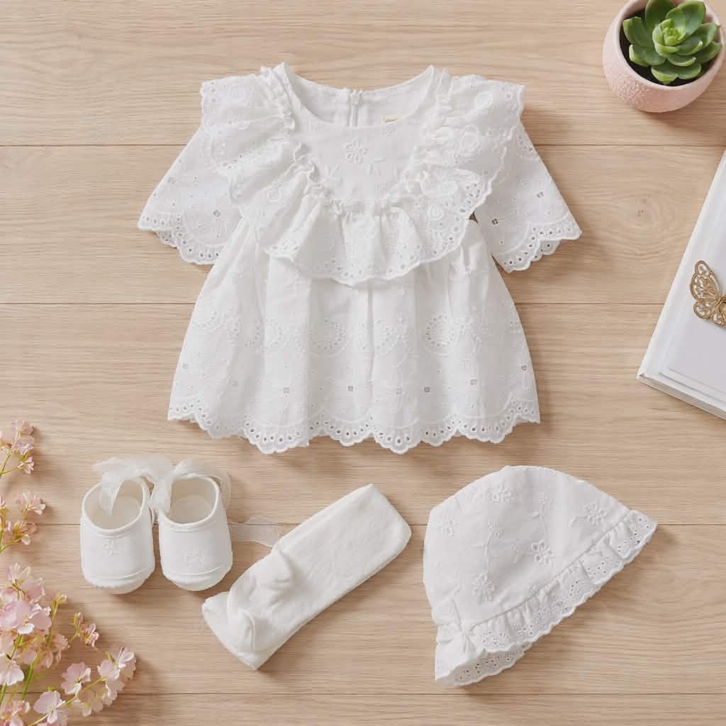 Elegant Baby Girl Set-Dress,Bonne, Tights & Shoes