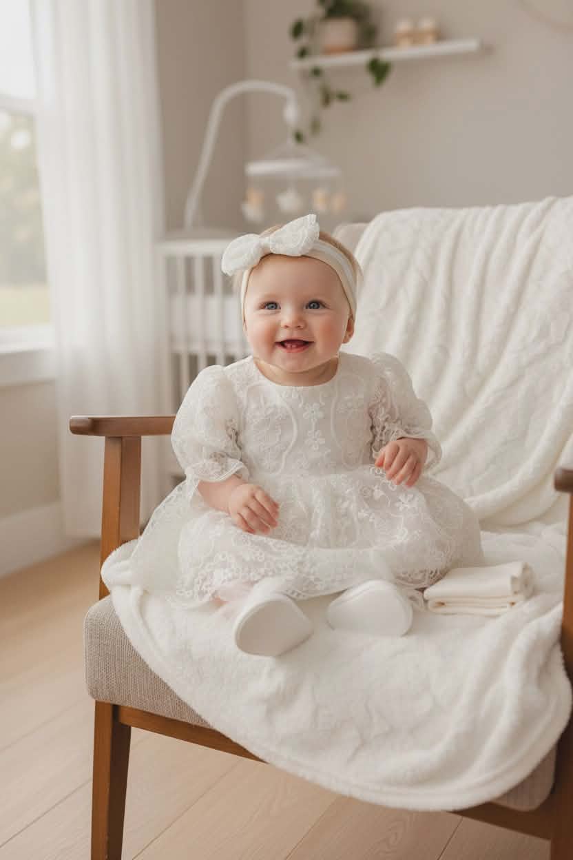 Luxury Baby Girl 4-Piece Outfit – Lace Dress, Shoes, Headband & Tights