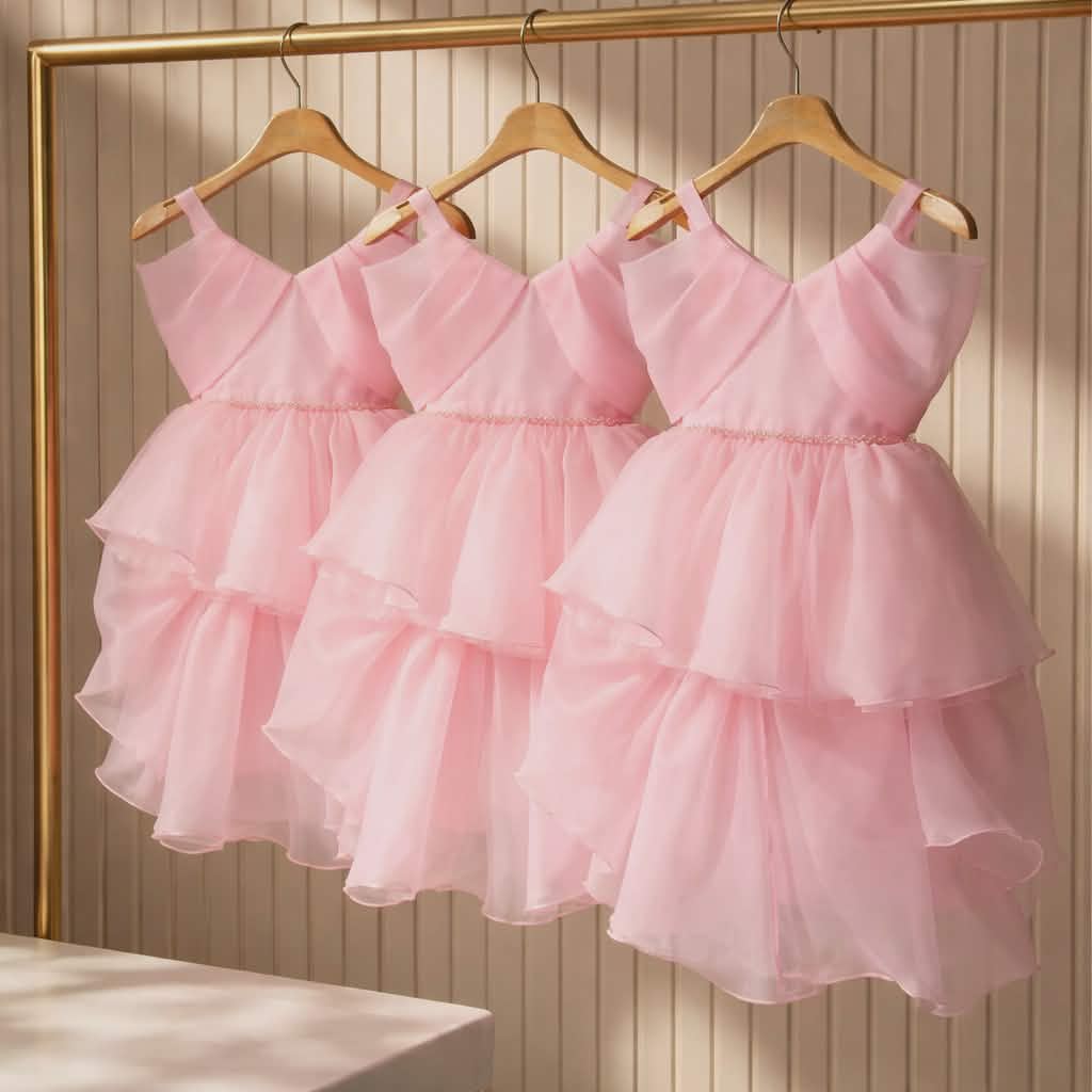 Elegant Pink High-Low Princess Dress for Girls