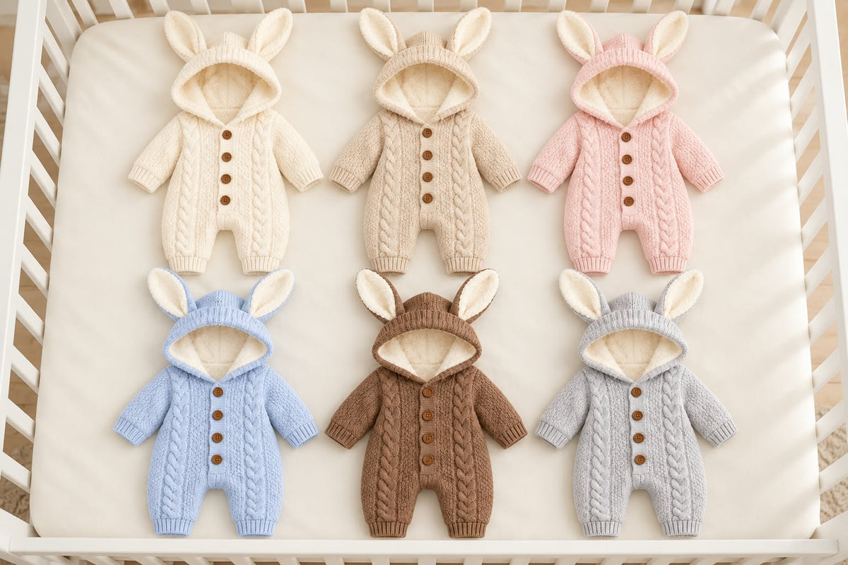 Cosy Bunny Hooded Knit Baby Romper