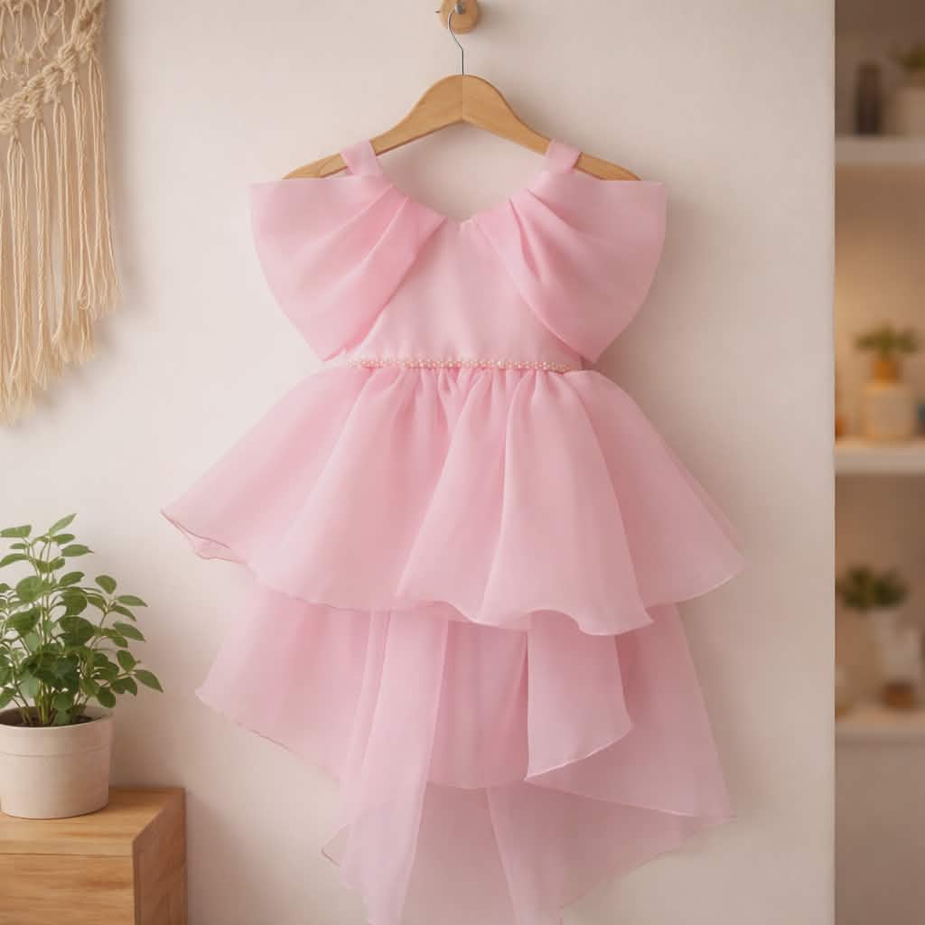 Elegant Pink High-Low Princess Dress for Girls